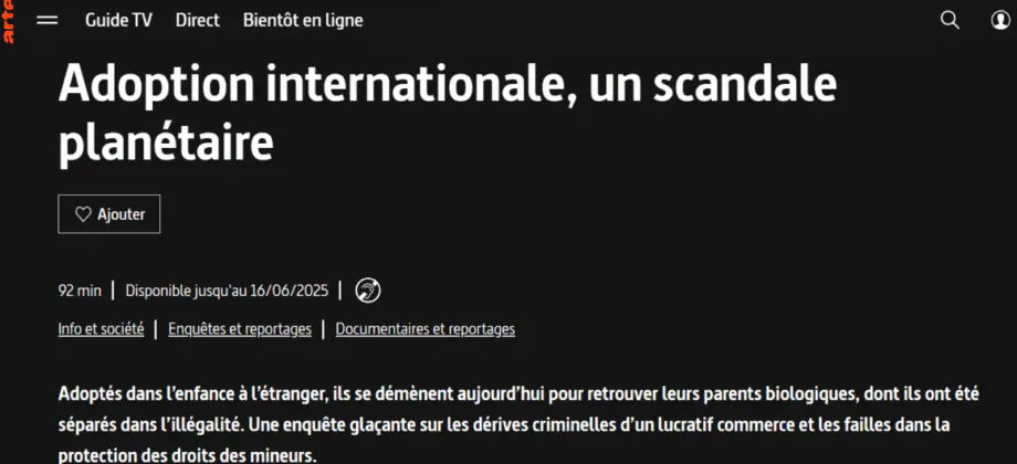 ARTE - Adoption internationale, un scandale planétaire