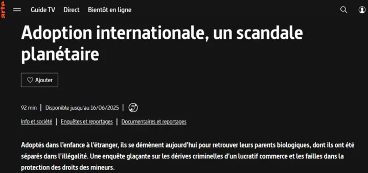 ARTE - Adoption internationale, un scandale planétaire