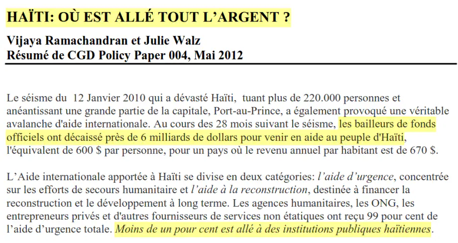 Recherche : Haïti : où est allé l'argent ?