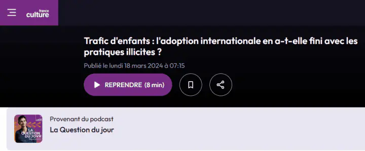 France culture - podcast trafic d'enfants et adoption