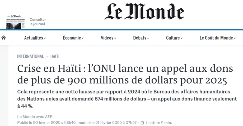 Le Monde - Haïti appel aux dons