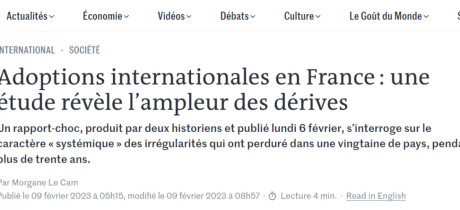 Le monde - adoptions internationales illicites en France