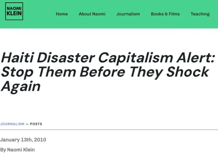 Naomi Klein - Haiti Disaster Capitalism Alert - Stop Them Before They Shock Again