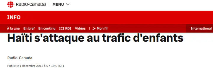 Radio Canada - Haiti s'attaque au trafic d'enfants