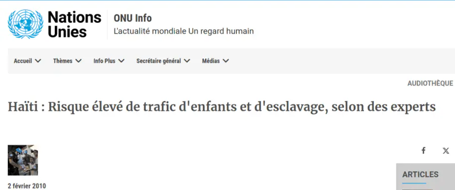 Nations unies : Haïti trafic enfants