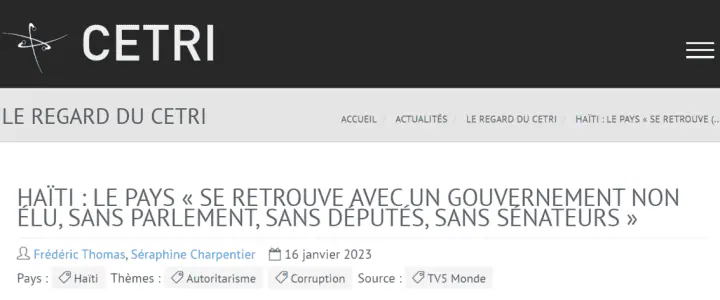 CETRI - Haïti : le pays « se retrouve avec un gouvernement non élu, sans Parlement, sans députés, sans sénateurs »
