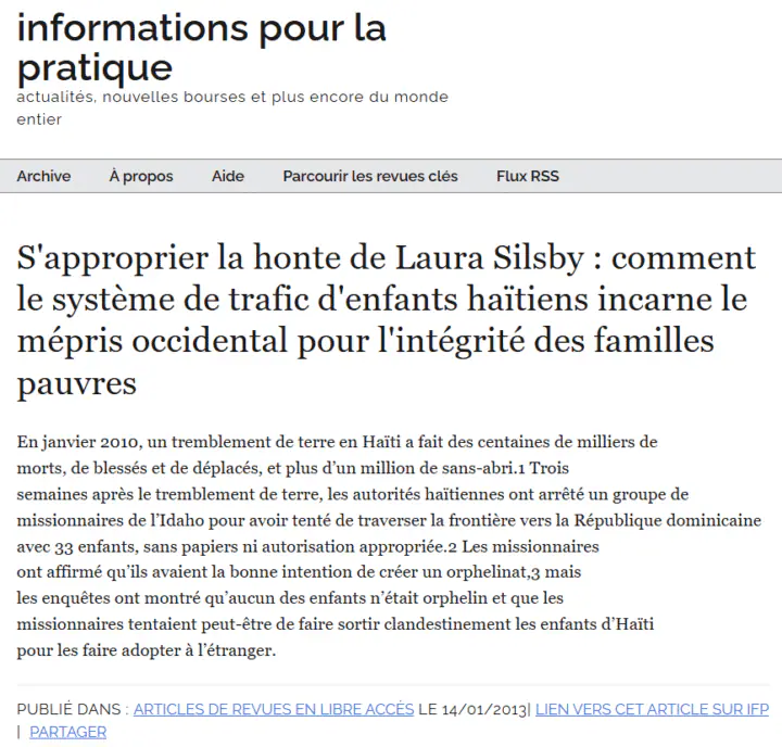 information pour la pratique - la honte de Laura Silby