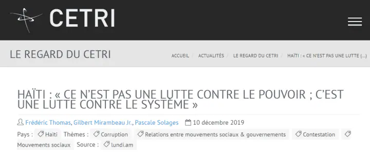 Cetri - Haïti : « Ce n'est pas une lutte contre le pouvoir ; c'est une lutte contre le système »