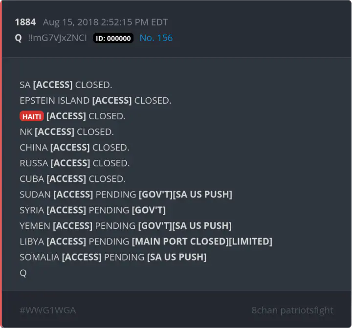 Q Post 1884 : Trafic Haïti Closed